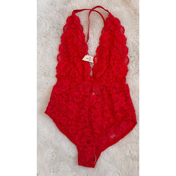We Are HaH X FREE PEOPLE Siren Red Lace Bodysuit SIREN RED XS - Picture 2 of 7